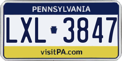 PA license plate LXL3847