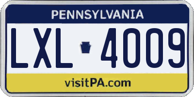 PA license plate LXL4009