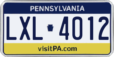 PA license plate LXL4012