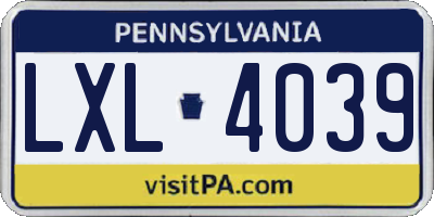 PA license plate LXL4039