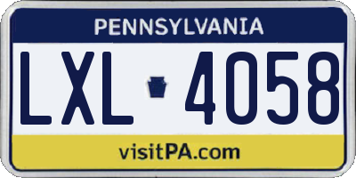 PA license plate LXL4058