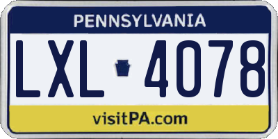 PA license plate LXL4078