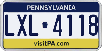 PA license plate LXL4118