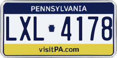 PA license plate LXL4178