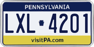 PA license plate LXL4201
