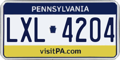 PA license plate LXL4204