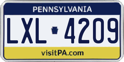 PA license plate LXL4209