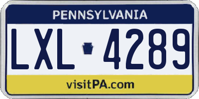 PA license plate LXL4289