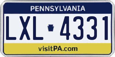 PA license plate LXL4331