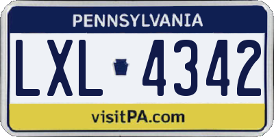 PA license plate LXL4342