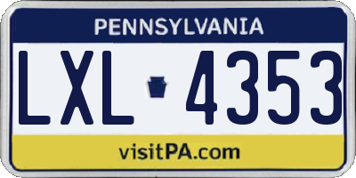PA license plate LXL4353