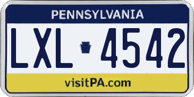 PA license plate LXL4542
