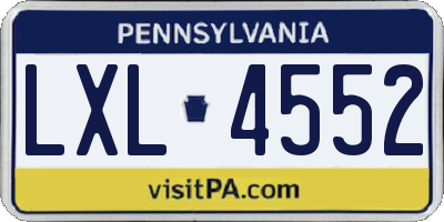 PA license plate LXL4552