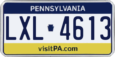 PA license plate LXL4613