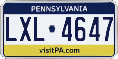 PA license plate LXL4647