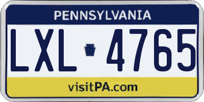 PA license plate LXL4765