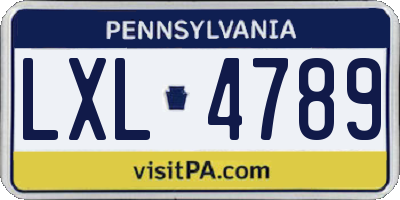 PA license plate LXL4789