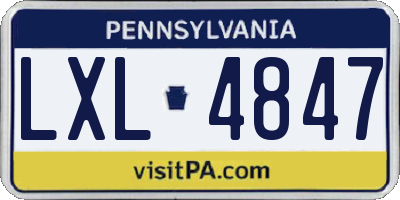 PA license plate LXL4847