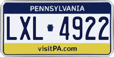 PA license plate LXL4922