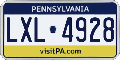 PA license plate LXL4928