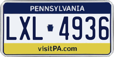 PA license plate LXL4936