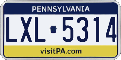 PA license plate LXL5314