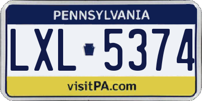 PA license plate LXL5374