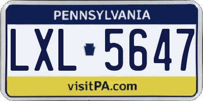 PA license plate LXL5647