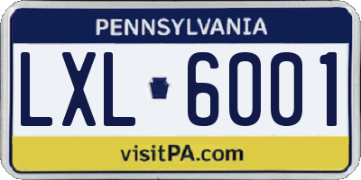 PA license plate LXL6001