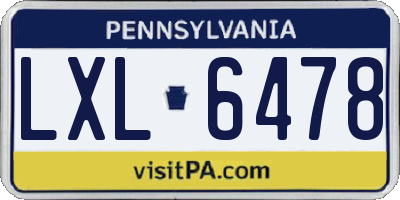 PA license plate LXL6478