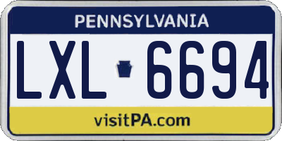 PA license plate LXL6694