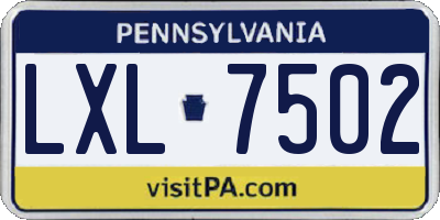 PA license plate LXL7502