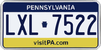 PA license plate LXL7522
