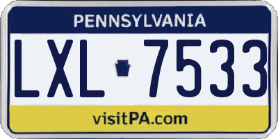 PA license plate LXL7533