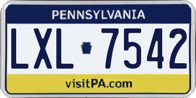 PA license plate LXL7542
