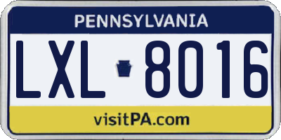 PA license plate LXL8016