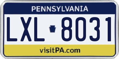 PA license plate LXL8031