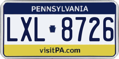 PA license plate LXL8726
