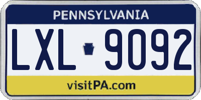 PA license plate LXL9092