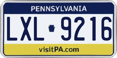 PA license plate LXL9216