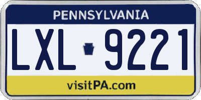 PA license plate LXL9221