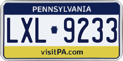 PA license plate LXL9233