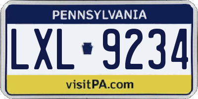 PA license plate LXL9234
