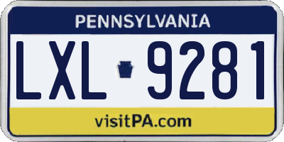 PA license plate LXL9281