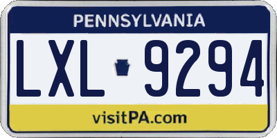 PA license plate LXL9294