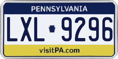 PA license plate LXL9296