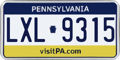 PA license plate LXL9315