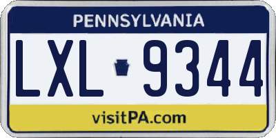 PA license plate LXL9344