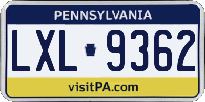 PA license plate LXL9362