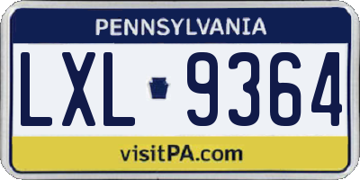 PA license plate LXL9364